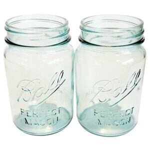 Antique Ball Perfect Mason Blue Glass 16oz Pint Jars Made In USA New Lids & Rims